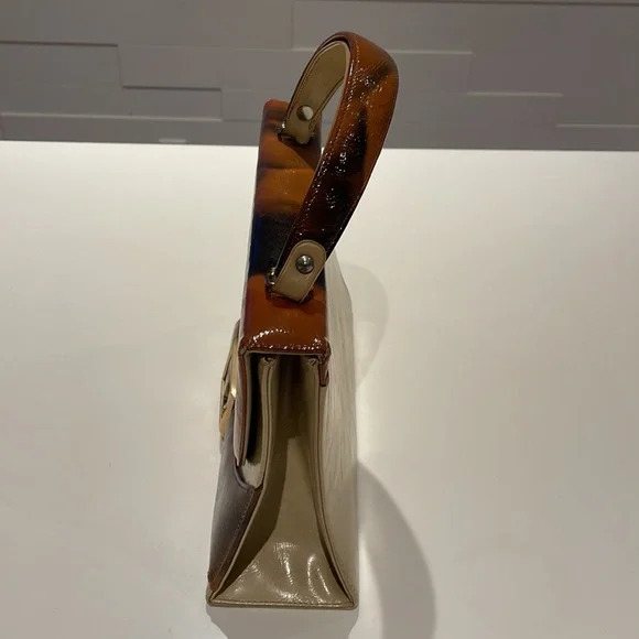 Vintage John Hort Handbag - Made in Canada Orange Brown Cream and gold tone - Picture 3 of 15